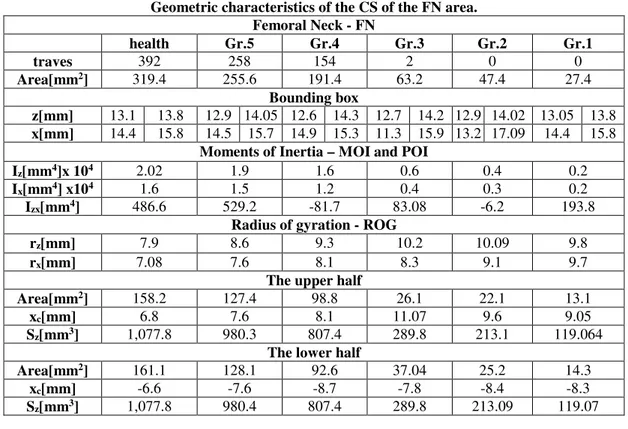 Table 2  Geometric characteristics of the CS of the FN area. 