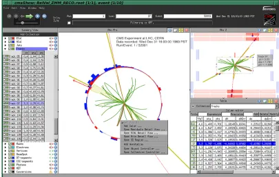 Figure 1. Screenshot of Fireworks event display with table views, event navigation controls, and popupmenus.