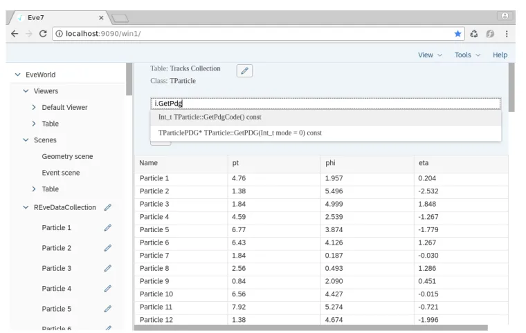 Figure 4. A screenshot of a TParticle collection table. One can add new content using suggestionssupporting tab and drop-down menu completion.