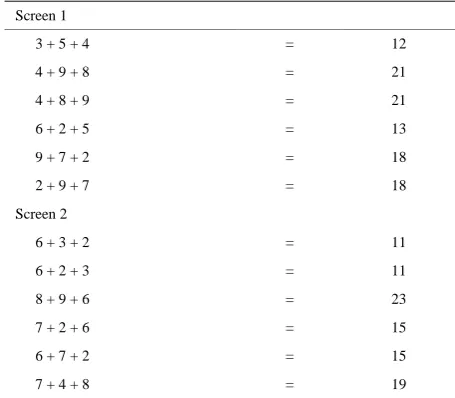 Table A1.The 12 arithmetic problems (commutative and non-commutative prob- lems). The results printed in italics had to be calculated by the partici- pants