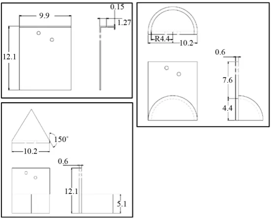 Figure 3. Geometries of the small-scale implements. Units in cm.                                       