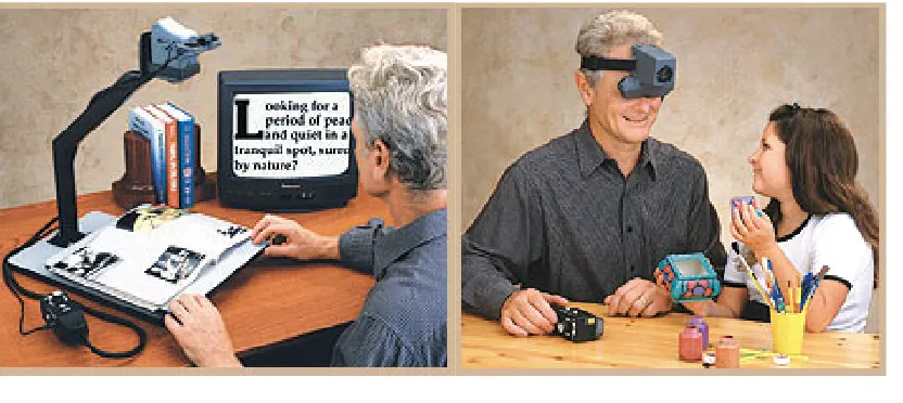 Figure 2.5CCTV for reading (left) and head mounted for everyday use (right)12