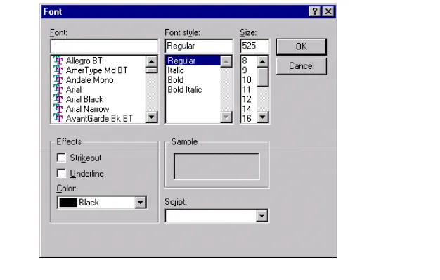 Figure 3.2Typical MFC modal dialogue for changing text font and colour