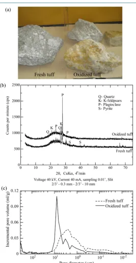 Figure 2. Solid phase characteristics of the fresh (FT) and oxidized (OT) pumice tuff
