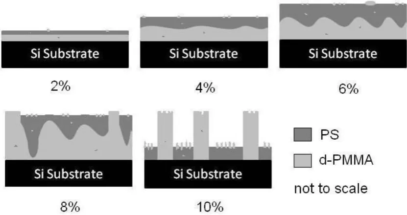 Figure 5. A schematic diagram of the final structures in the samples prepared at different polymer concentrations (not to scale)