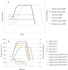 Figure 1.  a) Graphical representation of temperature vs. time in iHP and dHP cycles; b) temperature variations vs
