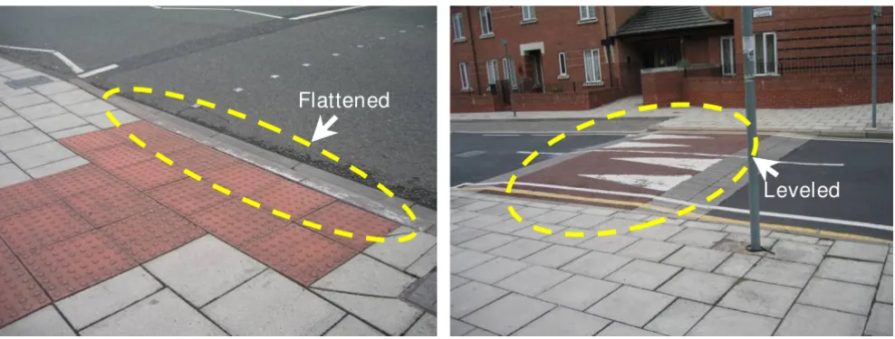 Figure 7Examples of flattened and leveled street curbingExamples of flattened and leveled street curbing.