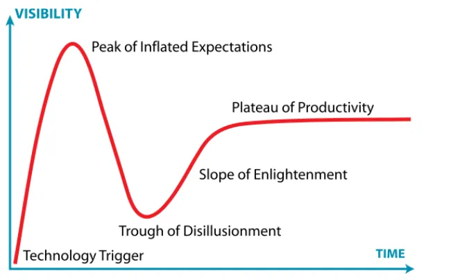 Figure 1. The generic features of the Hype Cycle[5]. Quantum computing is still in the early stages.