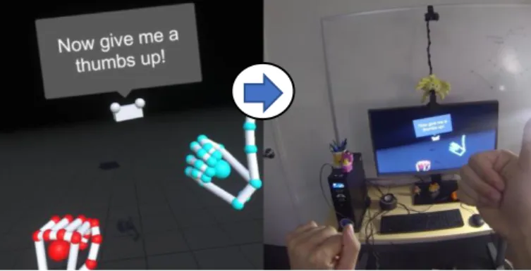 Fig. 3.  Gesture input tracking in the virtual and real world 