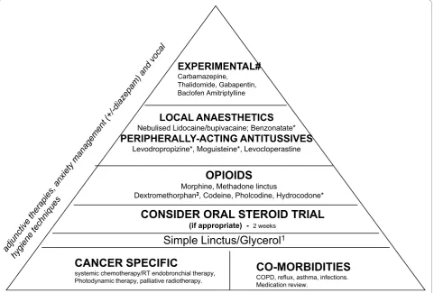 Figure 1 Treatment pyramid for the management of cough in patients with lung cancer.1(e.g