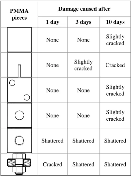 Table 4. Damage caused to pieces in mixtures with matched RI to PMMA in 10 and 60 days 