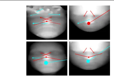 Fig. 5 SIFT features (scale greater than 2) in 60x90facial depth maps (generated by sampling UoY dataset RBFmodels)