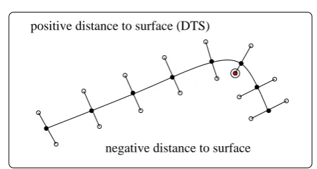 Fig. 1 Adaptive generation of ‘oﬀ surface’ points along the sur-face normal directions of a nose proﬁle