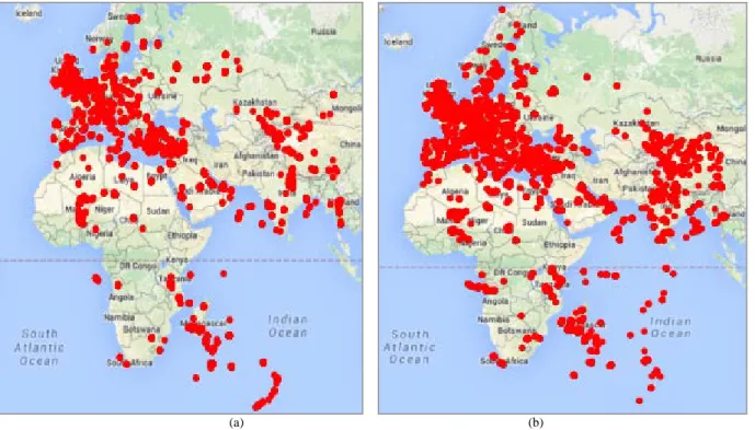 Figure 4: Terrain visualization of user check-ins. (a) and (b) shows the Female and male check-ins in London 