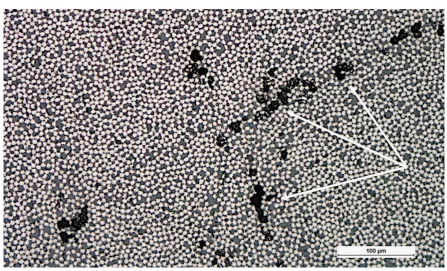 Figure 5. Electron backscatter image distinguishes between fiber and matrix due to a difference in average atomic number (Z contrast)