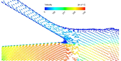 Fig. 12. Contours of Mach number for relative back-pressure p4/p02 = 1.77 (172 kPa abs)