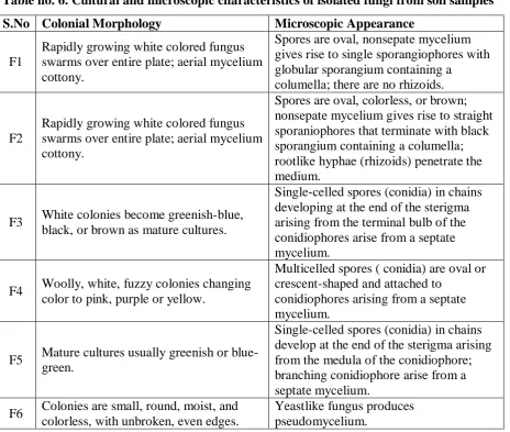 Table no. 7. On the basis of above characteristics, isolated fungi were identified as shown in the table