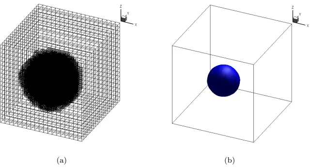 Figure 4.Mesh (a) and density iso-surface (b) at time t=0s