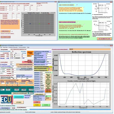 Fig. 6. Example of menu and algorithm settings required to generate a number of optimised 5-layer antireflector film designs on a glass substrate