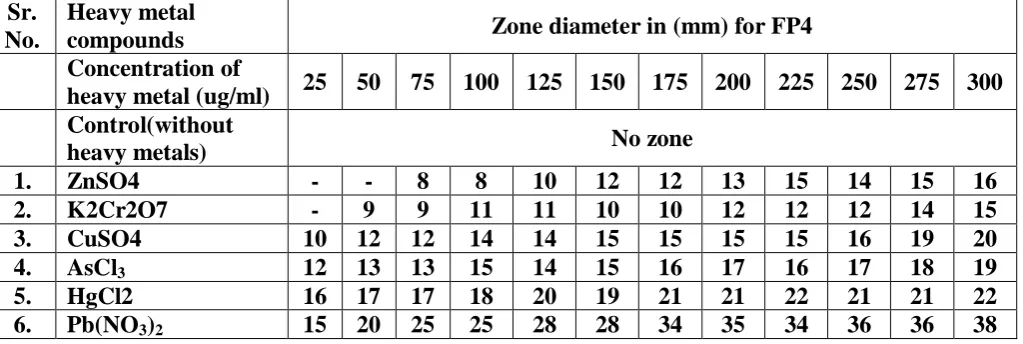 Fig. 3 (g - l) : Zone of inhibition shown by isolate FP4 against different heavy metals 