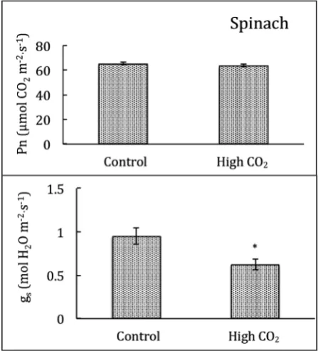 Table 2. Leaf chlorophyll content of lettuce and spinach plants grown at ambient and elevated [CO2] determined at the time of harvest and expressed as mg/g FW