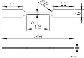 Fig. 1 Geometry and size of tensile specimen 