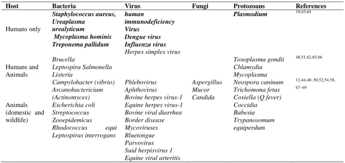 Table 1: Infectious agents which can cause abortions in humans and animals 