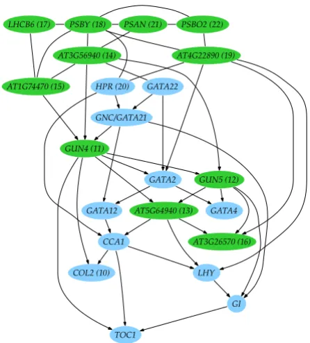 Figure 6Learned regulatory network from an unselected list of 15,000+ genes