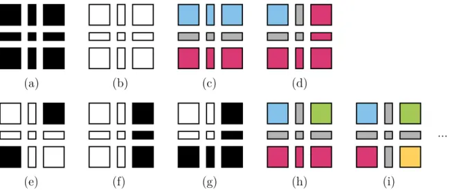 Figure 3.3: Sample extreme scenarios for type B joints. Black, gray, and white colors represent the structural materials, joint materials, and voids, respectively