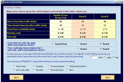 Figure 1: An example of a stated choice screen 