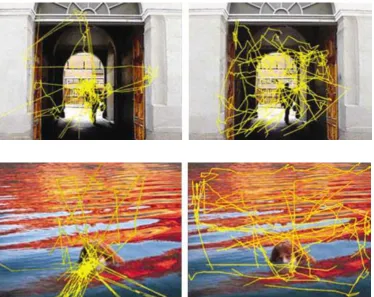 Figure 25 Eye tracking when looking at images. Images on left untrained observers, images on right trained artists