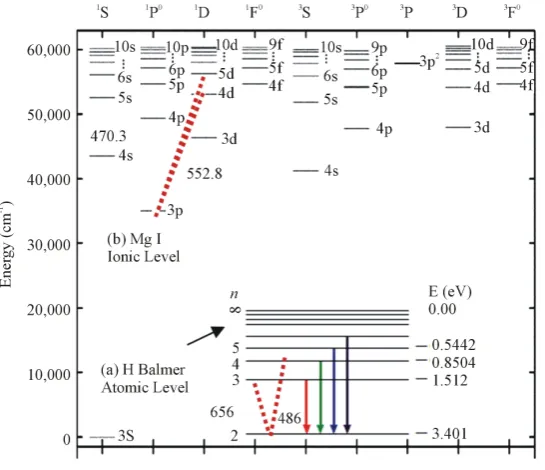 Figure 3. Atomic level configuration of Mg I and H-Balmer series.       