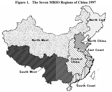 Figure 1.   The Seven MRIO Regions of China 1997 