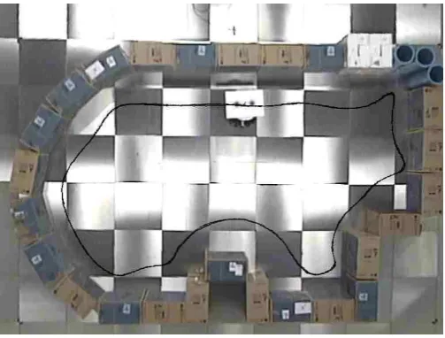 Fig. 2. The programmer demonstrates the desired behaviour,wall following, to the robot by driving it manually using ajoystick for half an hour