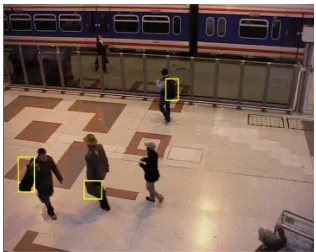 Fig. 5. PETS2006 Third camera viewpoint showing ground truth bounding boxes rep-resenting carried objects