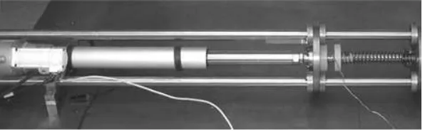 Fig. 6. Experimental Equipment. The hardware component (spring) lies to the right, thetransfer system (actuator) is the linear electro-mechanical transducer at the left.