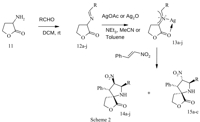 Table 2: Catalysed cycloaddition of imines 12a-c with E-nitrostyrene using AgOAc in MeCNa