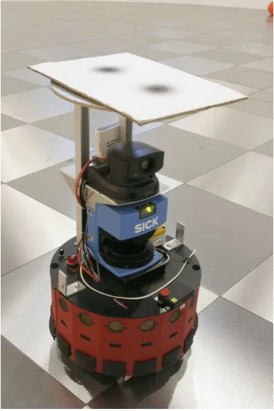 Fig. 3. Radixthis paper. The visual target visible on the top of the robot was used for vision-based, the Magellan Pro mobile robot used in the experiments described intrajectory tracking.