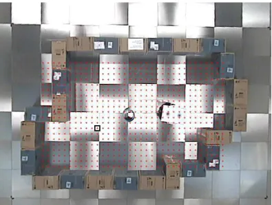 Fig. 6. A 10 cm grid superimposed on the image of the environment. Location (1.78,2.31) is shown in black, the laser perception of the robot at this location is given inﬁgure 7.