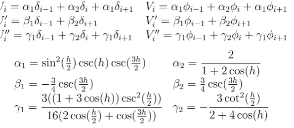Table 1: Values of Ci(x) and its derivatives at knots