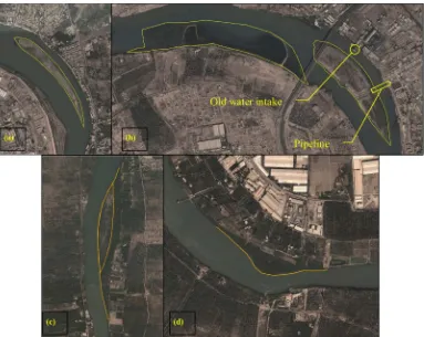 Figure 5. The considered areas in the dredging plan of OERDW [6] (the raw image from Google Earth©)