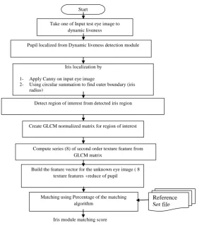 Figure 4. Block diagram for the eye verification using second order texture feature from GLCM, AndPercentage of the matching algorithm