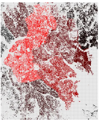 Figure 12. Population distribution data for year 2015 covering the study area.