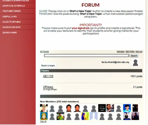 Figure 1. Forum space in Weebly, GE1155’s website.            
