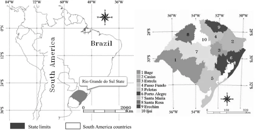 Figure 1. Rio Grande do Sul State and regional study areas from EMATER.                                  