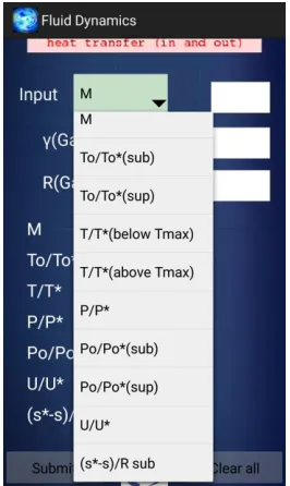 Figure 18: Possible inputs in Android appfor “Rayleigh ﬂow relations”.