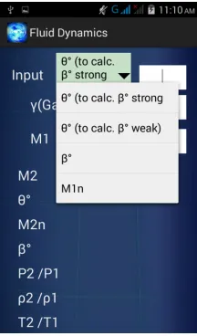 Figure 12: Possible inputs in Android appfor “oblique shock relations”.