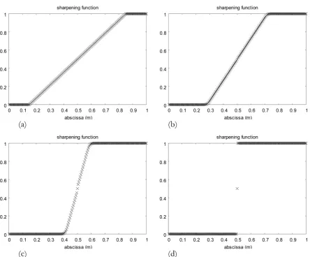 Figure 3. Numerical solution of Equation (2.1) with the Godunov method. The initial condition is shown in graph (a)