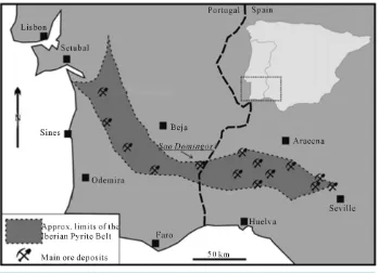 Figure 1. Location of the mining site of São Domingos in the Iberian Pyrite Belt.             