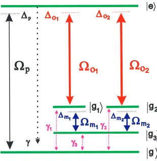 Figure 1. (Color online) Schematics of the atomic system